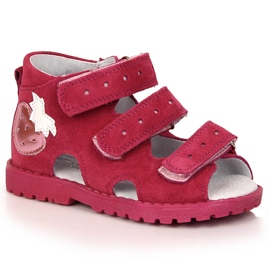 Sandálias de menina em pele com fúcsia morango Kornecki rosa Sandálias de menina em pele com fúcsia morango Kornecki rosa