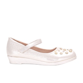 Bailarinas infantis brancas com pérolas Silva branco