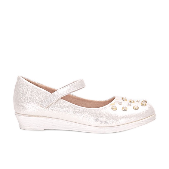 Bailarinas infantis brancas com pérolas Silva branco Bailarinas infantis brancas com pérolas Silva branco