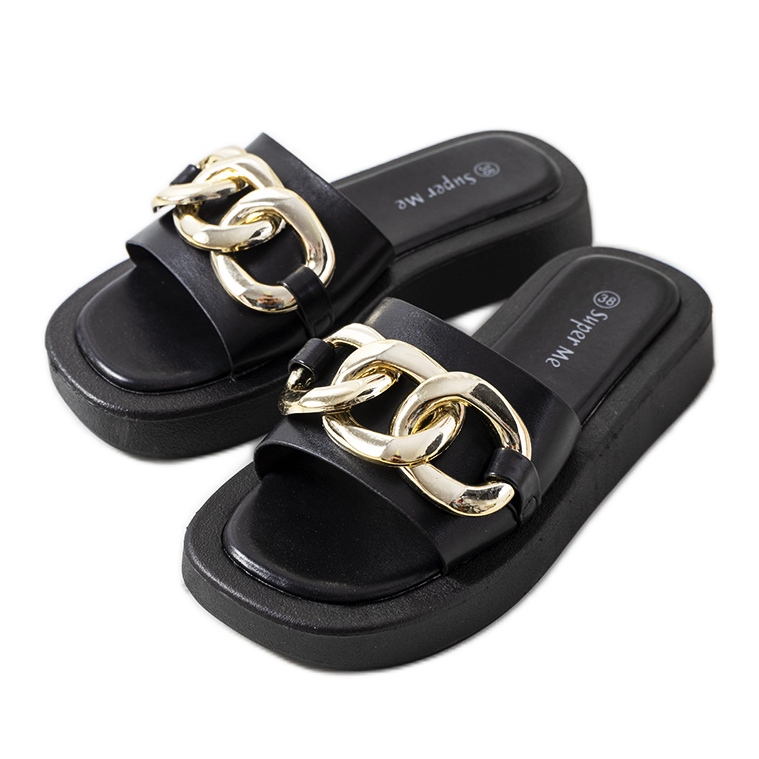 Chinelos pretos com corrente Bragg Chinelos pretos com corrente Bragg