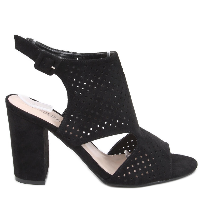 Guala Sandália de salto alto vazada preta preto