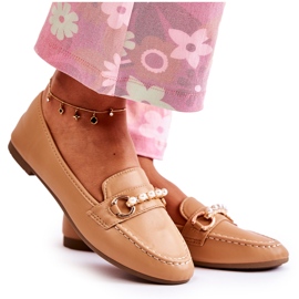 PG1 Mocassins de mulher marrons com pérolas decorativas de Sergia marrom