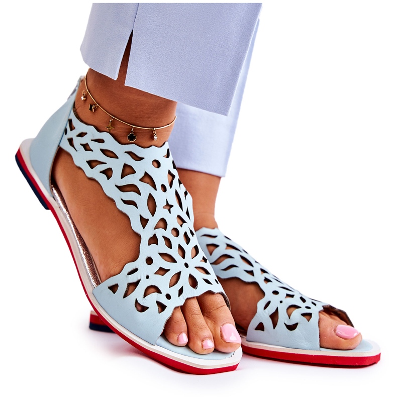 PA2 Sandálias de Couro Leves Abertas Azul Claro Alima