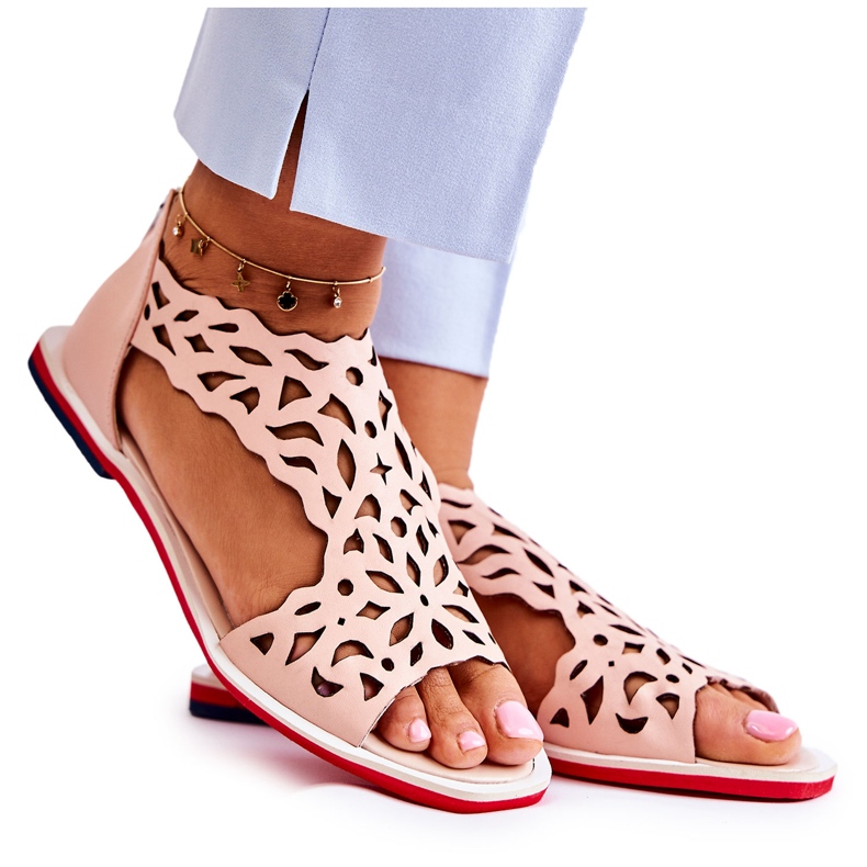 PA2 Sandálias vazadas de couro rosa claro Alima