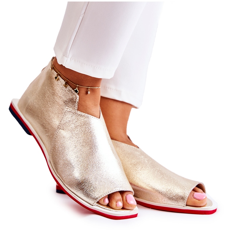 Nicole Sandálias de couro em um controle deslizante Clorie Dourado