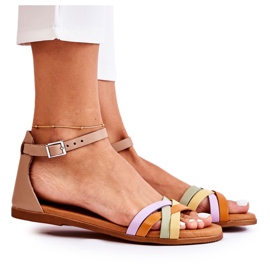 Sandálias femininas da moda Maciejka L4953-04 multicoloridas bege marrom multicolorido