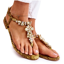 PG2 Sandálias femininas chinelos com zircônias cúbicas amarelas Ivanne marrom amarelo
