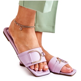 Chinelos femininos de couro clássico com decoração violeta Shilla roxo