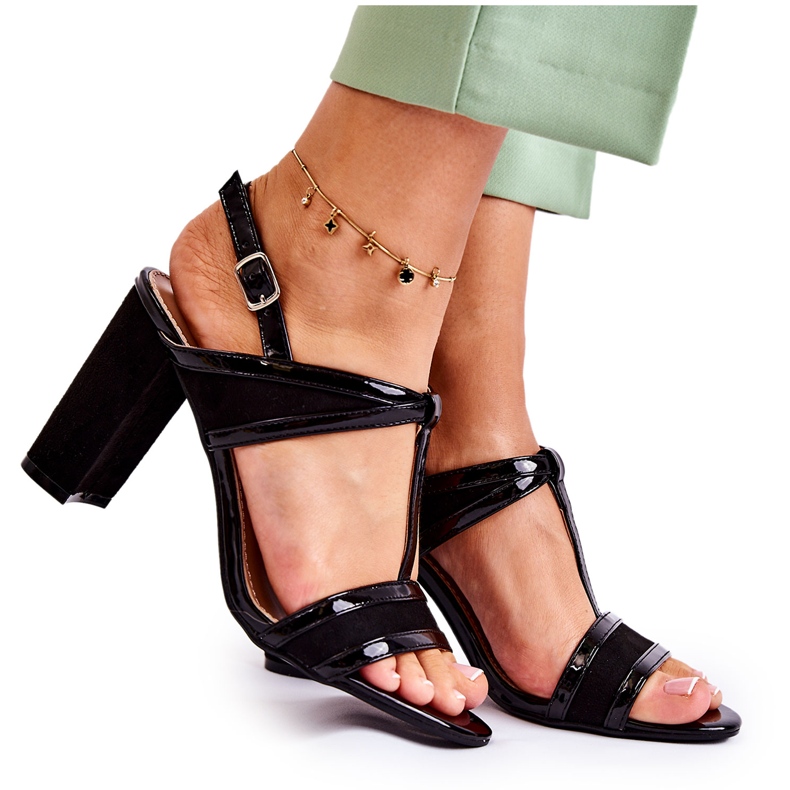 PG1 Sandálias de couro da moda em uma barra preta paixão preto