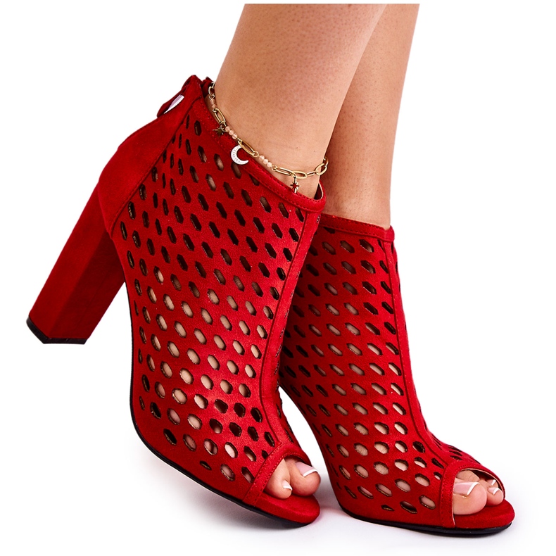WT1 Botas Jenissa Red Openwork de Camurça vermelho