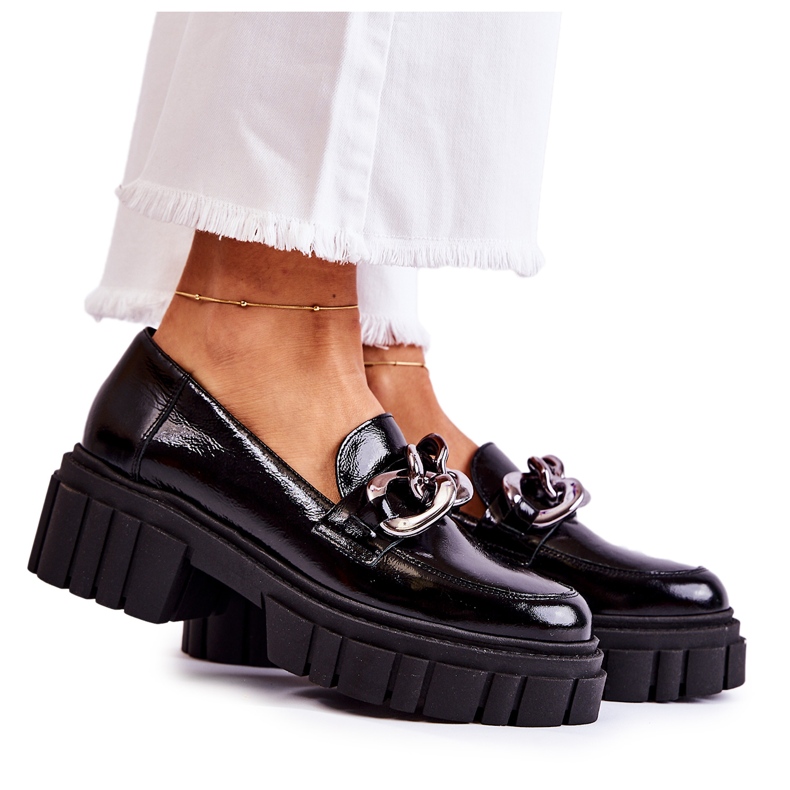 Mocassins femininos Mocassins de couro preto Laura Messi 2339