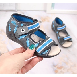 Chinelos de menino de velcro com racer cinza e azul Befado