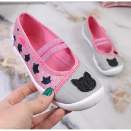 Chinelos de menina com elástico com chinelo de gato em Befado rosa