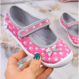 Chinelos de menina com velcro com laço Befado rosa