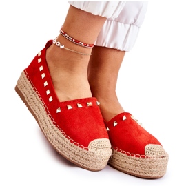 WT1 Alpercatas femininas com tachas vermelhas de Laross vermelho