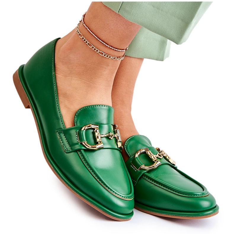 WS1 Mocassins femininos Green Coriso verde