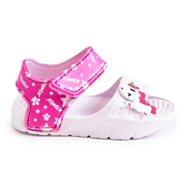 WJ1 Sandálias infantis leves com decorações fiéis em branco e rosa