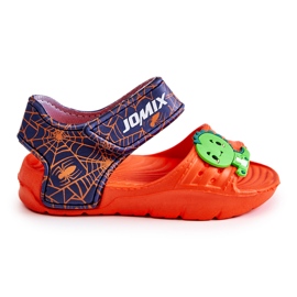 WJ1 Sandálias infantis leves com decorações em laranja e azul marinho azul-marinho