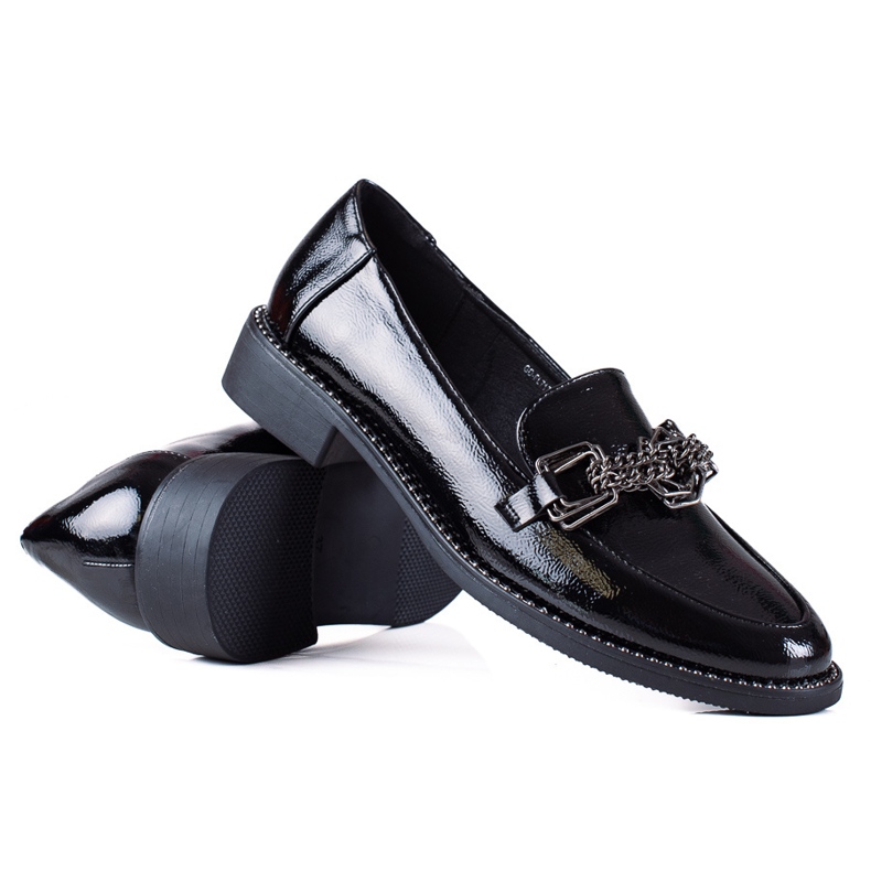 SHELOVET Patente de mocassins femininos preto