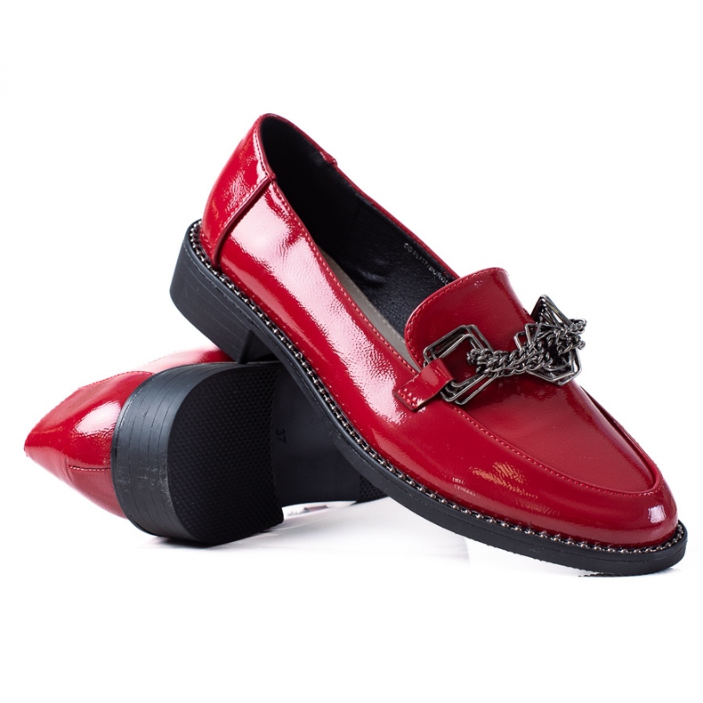 SHELOVET Patente de mocassins femininos vermelho