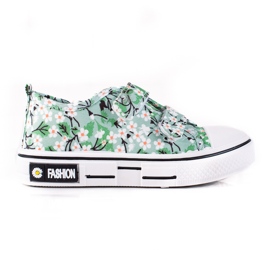 Tênis infantil Shelovet com flores verdes ['branco', 'verde', 'amarelo']