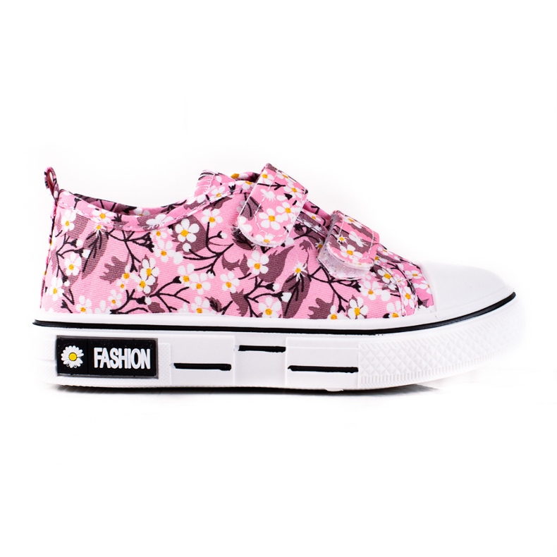 Tênis infantil Shelovet com flores cor de rosa branco amarelo