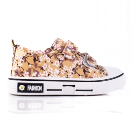 Tênis infantil Shelovet com flores bege branco castanho