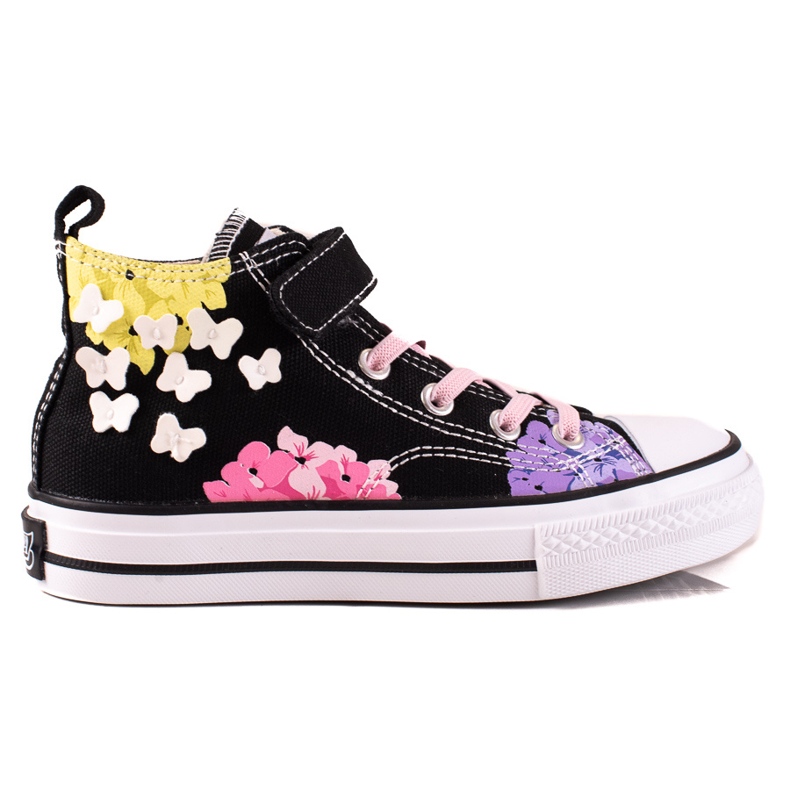 Tênis infantil High Shelovet preto com flores multicolorido