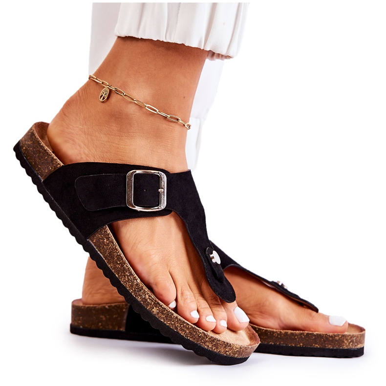 FB1 Chinelos femininos com fivela preta Elina preto