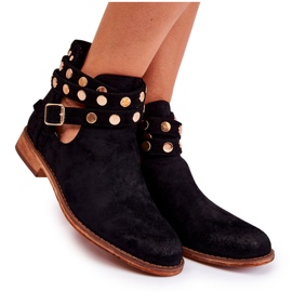 WS1 Botas femininas com jatos em salto plano Black Larino preto WS1 Botas femininas com jatos em salto plano Black Larino preto