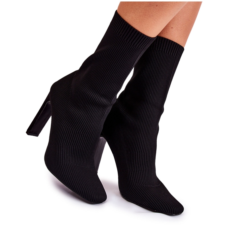 WS1 Botas altas femininas com meia de salto preto Nessi