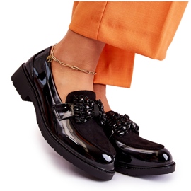 S.Barski Brogues femininos lacados com laço preto Laurent