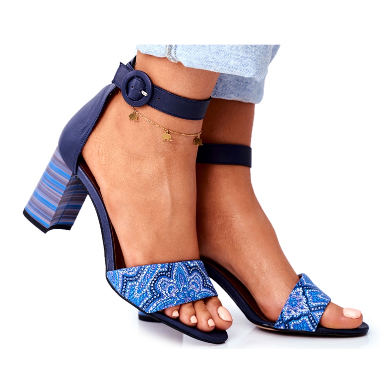 Sandálias femininas Maciejka Couro Azul Marinho 04235-17 / 00-5