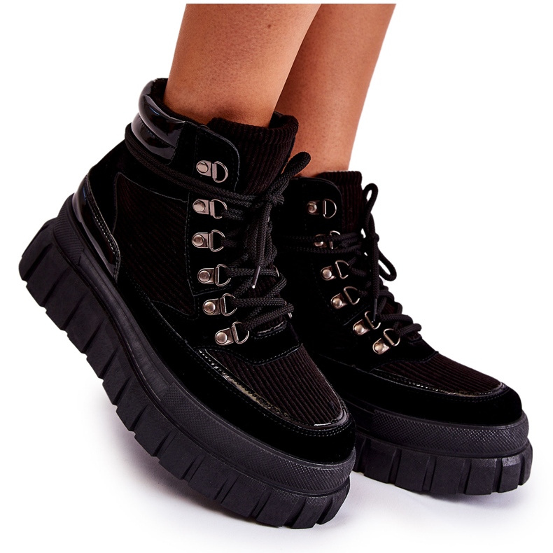 FB3 Botas femininas da moda na plataforma Black Magnific preto