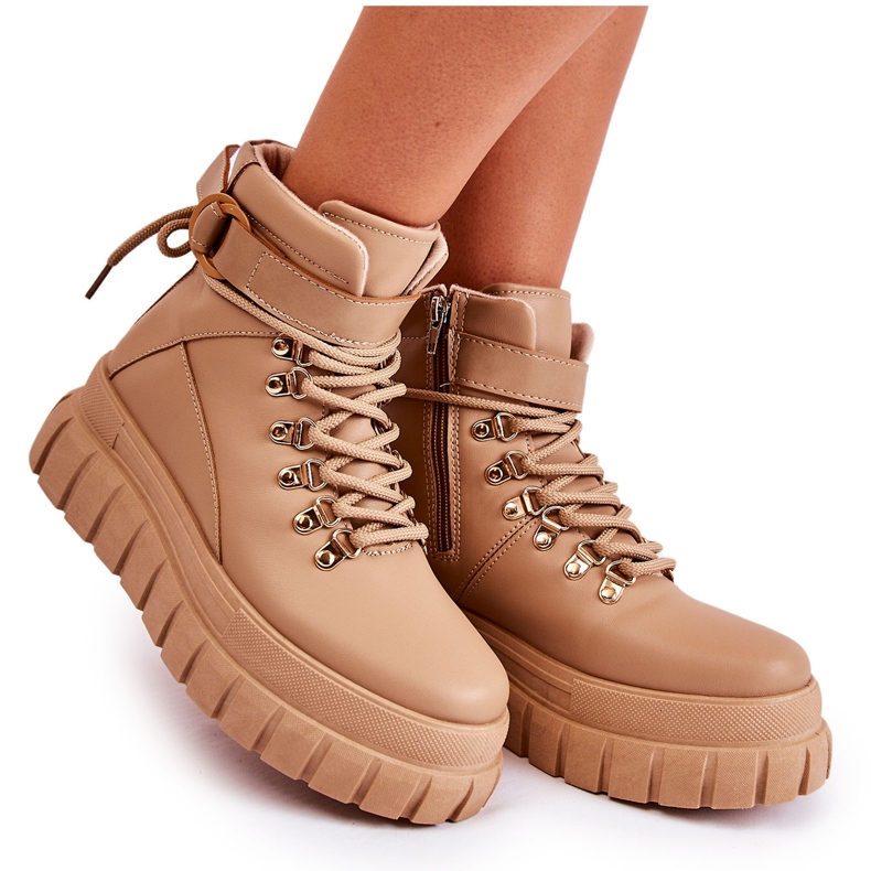 FB3 Botins femininos da moda bege La Blanca