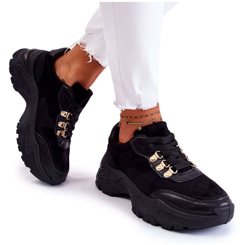 PG1 Tênis esportivo feminino de camurça preto Britany