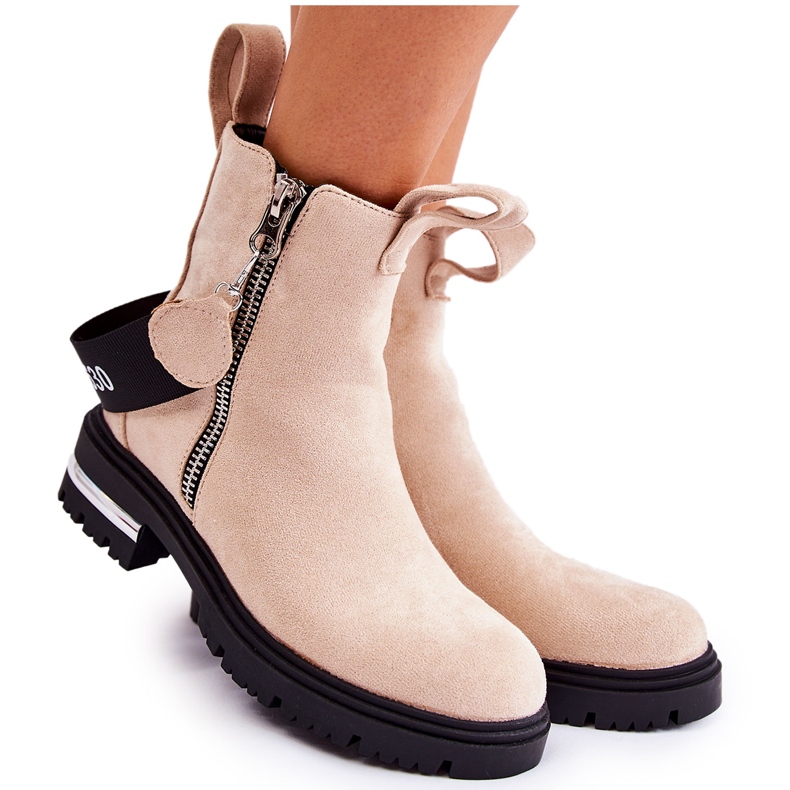 Botas quentes de mulher com fecho Bege Calvaro