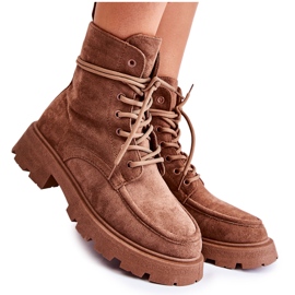 Botas femininas de camurça amarradas marrom Vanita