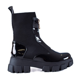 SHELOVET Botas pretas de couro envernizado preto SHELOVET Botas pretas de couro envernizado preto