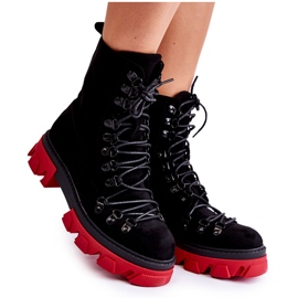 Botas de trabalho de camurça quentes amarradas em preto e vermelho Pierro