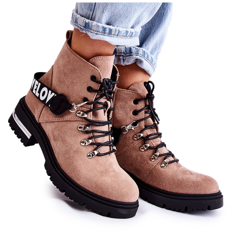 PS1 Botas quentes de camurça com cinto marrom Aurelio bege