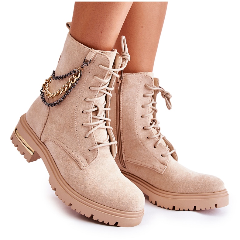 PS1 Botas quentes de camurça com corrente Bege Sorita