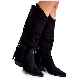 WJ2 Botas femininas de camurça com franjas pretas Simplo preto WJ2 Botas femininas de camurça com franjas pretas Simplo preto