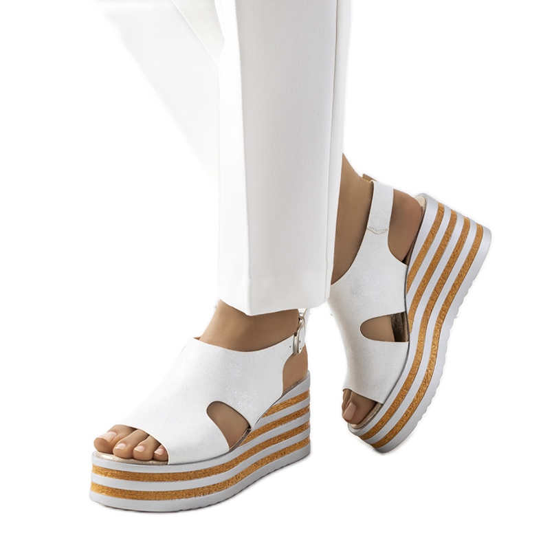 Sandálias de cunha prateadas Corrine branco prata