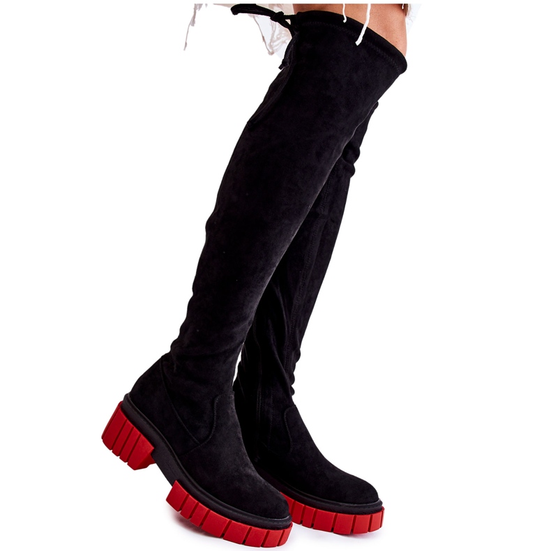 Botas Femininas de Camurça Preto-Vermelho Cheera