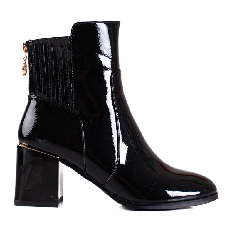 Botas femininas Shelovet pretas feitas de couro ecológico envernizado preto