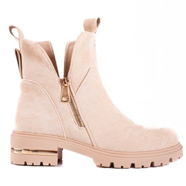 Botas baixas de mulher Shelovet com fecho dourado, bege Botas baixas de mulher Shelovet com fecho dourado, bege