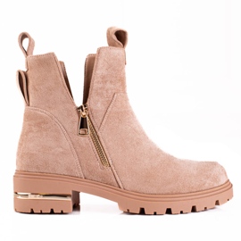 Botas baixas de mulher Shelovet com fecho dourado, castanho claro marrom