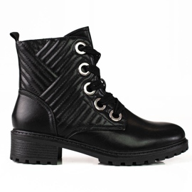 Botas de mulher Shelovet pretas com atacadores com acolchoado preto Botas de mulher Shelovet pretas com atacadores com acolchoado preto