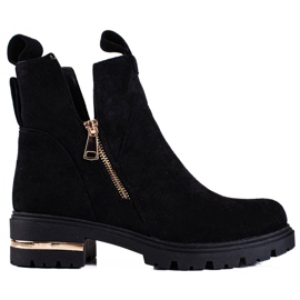 Botas baixas de mulher Shelovet com fecho dourado, preto Botas baixas de mulher Shelovet com fecho dourado, preto